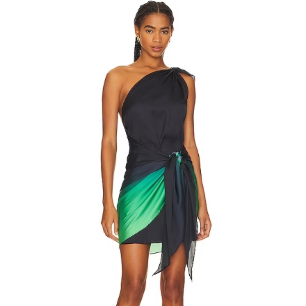 BAOBAB x REVOLVE Oceanic Ombre Marea Mini One Shoulder Drape Dress S NWT